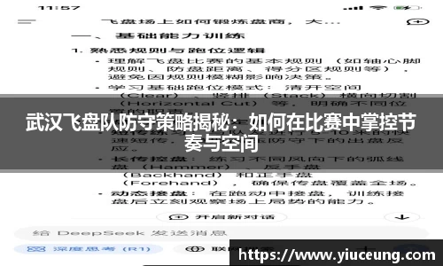 武汉飞盘队防守策略揭秘：如何在比赛中掌控节奏与空间